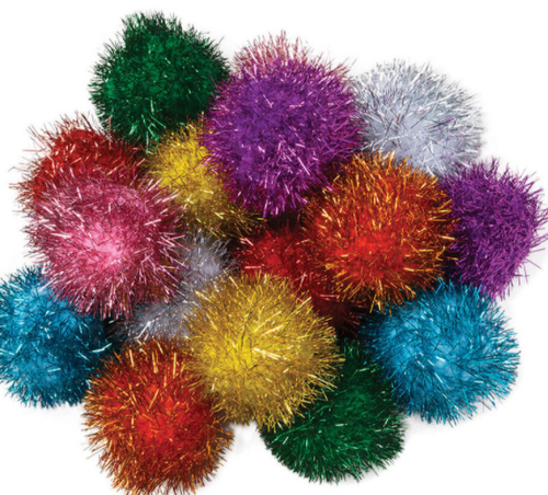 Glitter Pom Poms, Assorted Colors, 16 Count