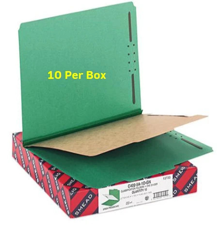 Pressboard Classification File Folder, Letter Size, Green, 1 Divider, 2" Expansion