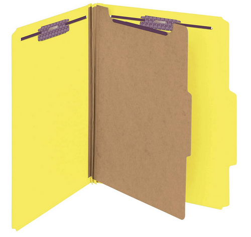 Pressboard Classification Folder, Letter Size, Yellow