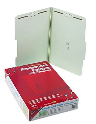 Fastener File Folder, Legal Size, 2" Expansion, 2/5 Cut Tab, Gray/Green