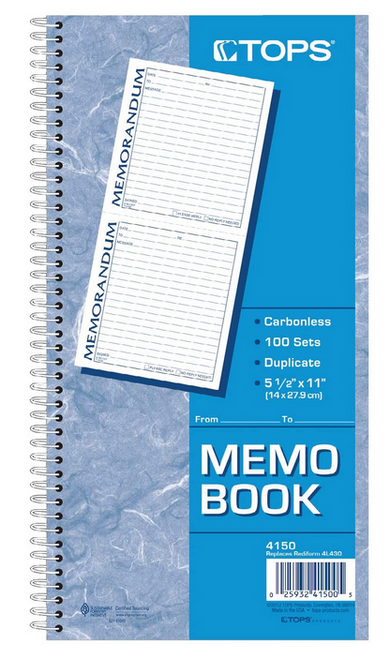 2-Part Memorandum Notebook, Carbonless