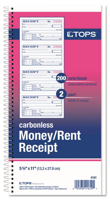 2-Part Money/Rent Receipt Book, Carbonless