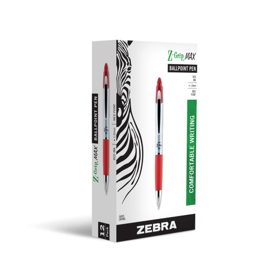 Zebra Z-Grip Max Retractable Ballpoint Pen, Medium Point (1.0mm), Red