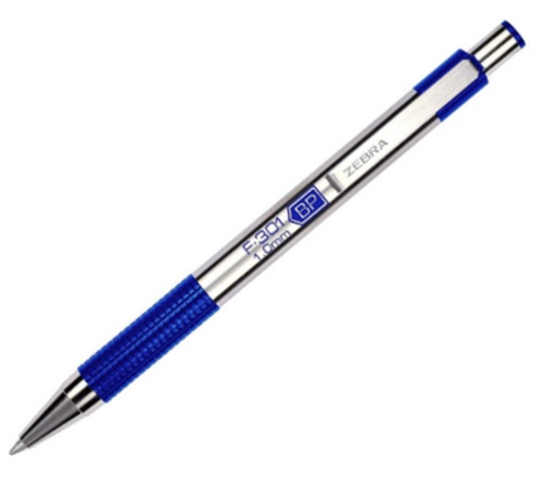 Zebra F-301 Retractable Ballpoint Pen, Medium Point (1.0mm), Blue