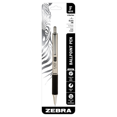 Zebra F-402 Retractable Ballpoint Pen, Fine Point (0.7mm), Black