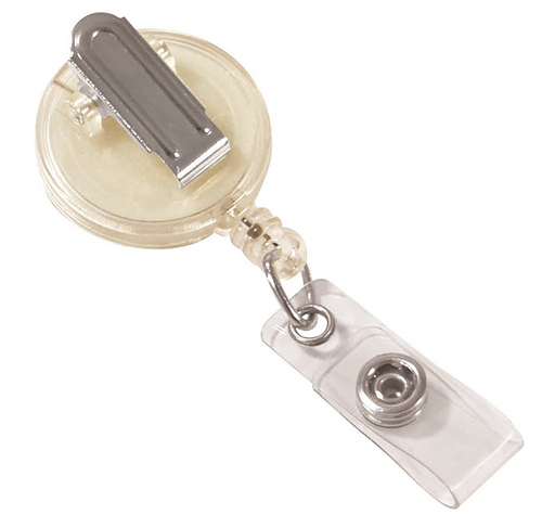 Retracting ID Card Reels w/ Clip & Snap-On ID Strap, Clear