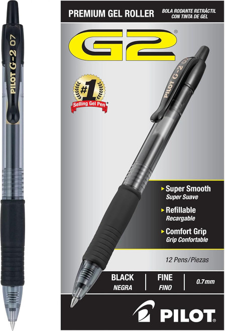 PIL31170 - Retractable Fine G2 Gel Ink Rolling Ball Pen Black Box of 12 Pens