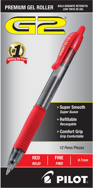 PIL31172 - Retractable Fine G2 Gel Ink Rolling Ball Pen Red Box of 12 Pens