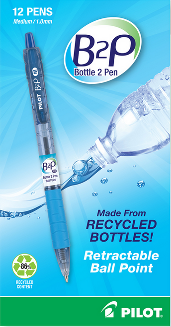 Pilot B2P Bottle 2 Pen Retractable Ballpoint Pen, Medium Point (1.0mm), Blue