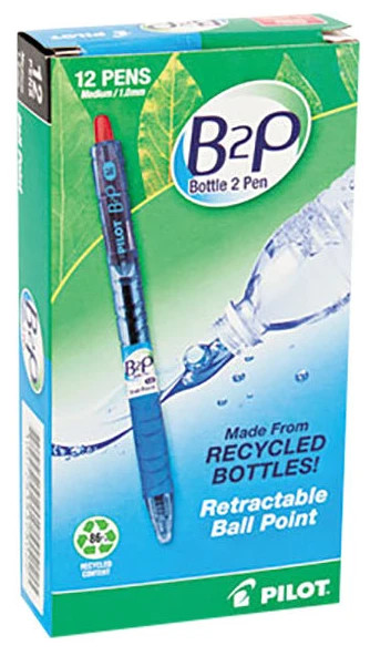 Pilot B2P Bottle 2 Pen Retractable Ballpoint Pen, Medium Point (1.0mm), Red