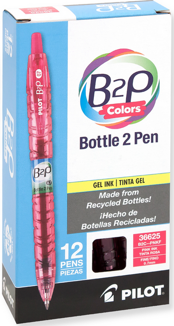 PIL36625 - Box of dozen (12) pens of B2P Colors Gel Ink Pen, Retractable, Fine Point (0.7mm), Pink