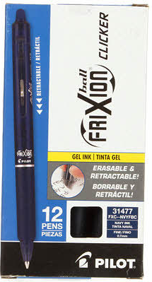 PIL31477 - Box of dozen (12) pens of FriXion Clicker Gel Pen, Erasable, Fine Point (0.7mm), Navy Ink
