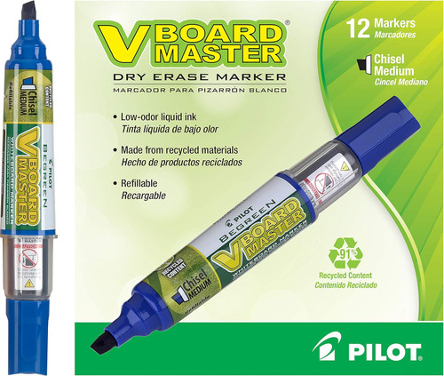 Pilot BeGreen V Board Master Dry Erase Marker, Medium Chisel Tip, Blue