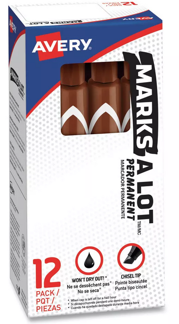 AVE08881 - Box of dozen (12) markers of Marks-A-Lot Permanent Marker, Large Desk-Style, Chisel Tip, Brown
