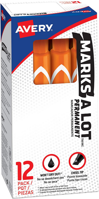 AVE08883 - Box of dozen (12) markers of Marks-A-Lot Permanent Marker, Large Desk-Style, Chisel Tip, Orange