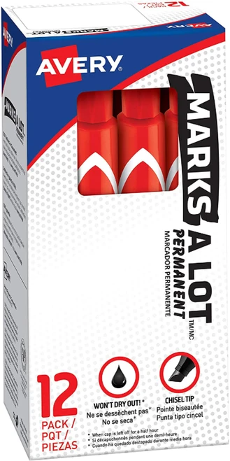 AVE08887 - Box of dozen (12) markers of Marks-A-Lot Permanent Marker, Large Desk-Style, Chisel Tip, Red