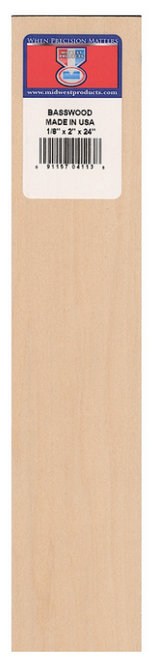 1/8" x 2" x 24" Basswood Sheet