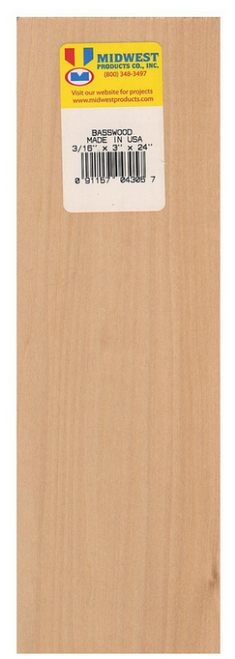 3/16" x 3" x 24" Basswood Sheet