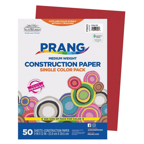 Prang Construction Paper, Holiday Red, 9" x 12", 50 Sheets