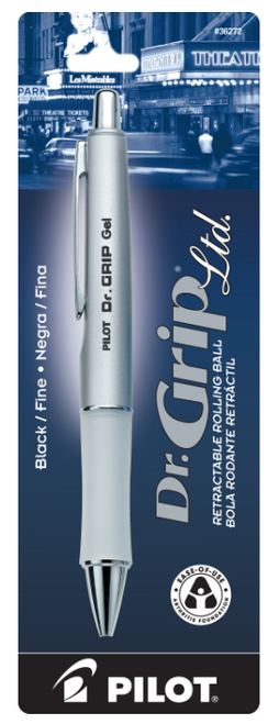 Pilot Dr. Grip Limited Gel Pen, Retractable, Fine Point (0.7mm), Platinum Barrel, Black Ink