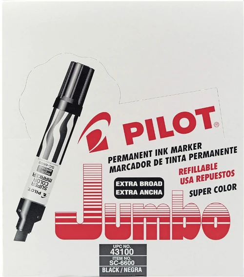 Pilot Jumbo Super Color Permanent Marker, Chisel Tip, Black