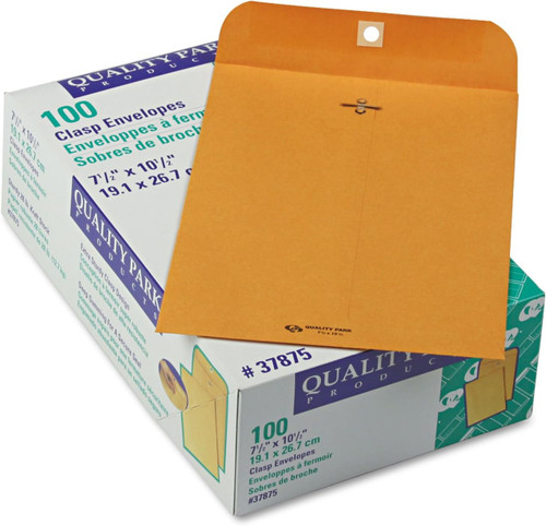 Gummed Clasp Envelope, 28Lb, 7-1/2"x10-1/2", 100/BX, Kraft