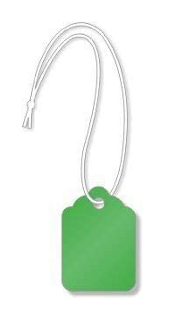 Scalloped Merchandise Tag, 1-1/2"x15/16", Green w/String