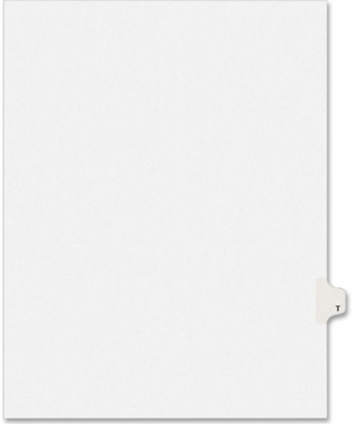 Legal Divider, Letter Size, White, Pre-Printed (letter) T, 25 Dividers