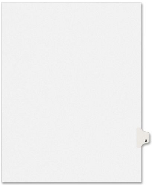 Legal Divider, Letter Size, White, Pre-Printed (letter) U, 25 Dividers