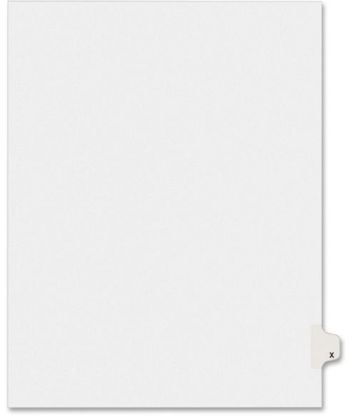 Legal Divider, Letter Size, White, Pre-Printed (letter) X, 25 Dividers