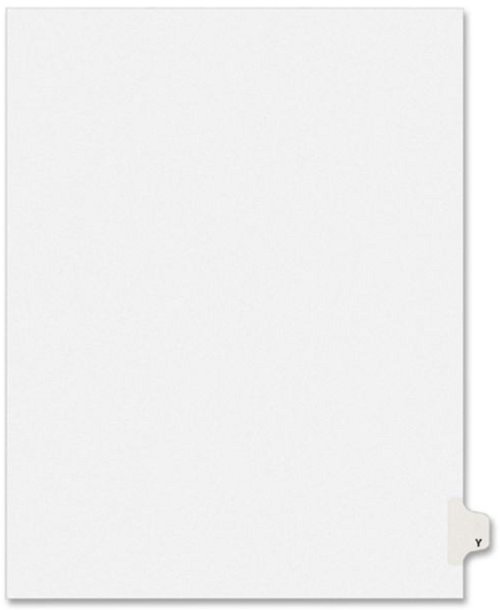 Legal Divider, Letter Size, White, Pre-Printed (letter) Y, 25 Dividers