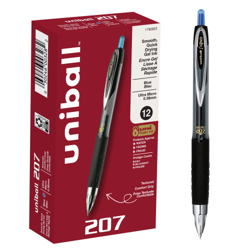 Uniball Signo 207 Retractable Gel Pen, Ultra Micro Point (0.38mm), Blue