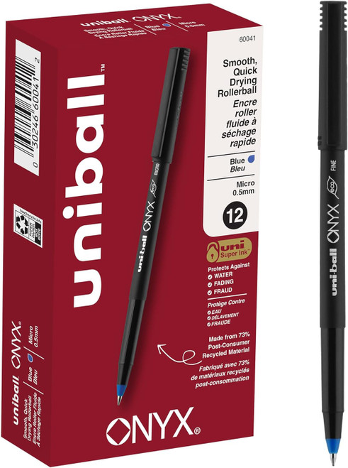 Uniball Onyx Rollerball Pen, Micro Point (0.5mm), Blue