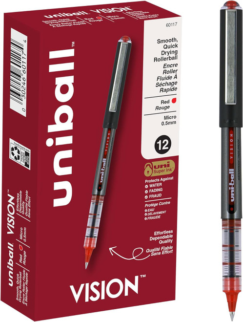 Uniball Vision Rollerball Pen, Micro Point (0.5mm), Red