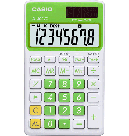 SL300VC-GN Handheld Pocket Calculator, White/Green