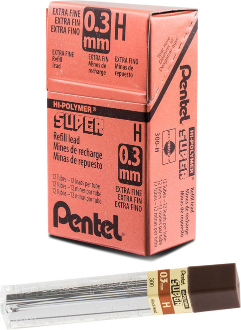 Pentel Super Hi-Polymer Lead, Extra Fine (0.3mm), H, 12 Leads