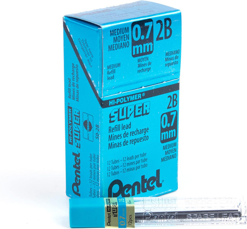 Pentel Super Hi-Polymer Lead, Medium (0.7mm), 2B, 12 Leads