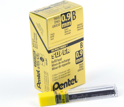 Pentel Super Hi-Polymer Lead, Bold (0.9mm), B, 15 Leads