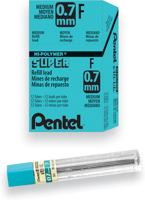 Pentel Super Hi-Polymer Lead, Medium (0.7mm), F, 12 Leads