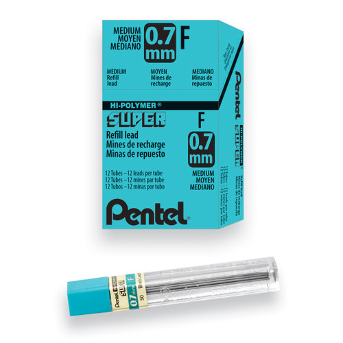 Pentel Super Hi-Polymer Lead Refills, Medium Point (0.7mm), F, 12 Count