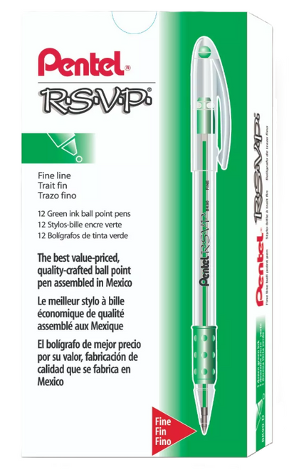 Pentel R.S.V.P. Ballpoint Pen, Fine Point (0.7mm), Green