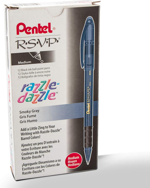 Pentel Razzle Dazzle R.S.V.P. Ballpoint Pen, Medium Point (1.0mm), Black Barrel, Black Ink