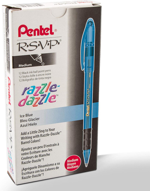 Pentel Razzle Dazzle R.S.V.P. Ballpoint Pen, Medium Point (1.0mm), Blue Barrel, Black Ink