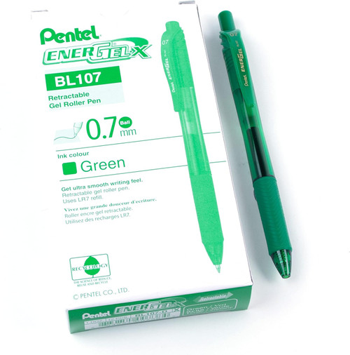 Pentel EnerGel-X Retractable Liquid Gel Pen, Medium Point (0.7mm), Green
