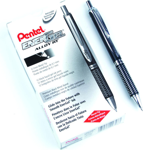 EnerGel Alloy Gel Pen, Retractable, Medium Point (0.7mm), Black Barrel, Black Ink