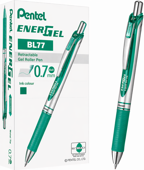 Pentel EnerGel RTX Retractable Liquid Gel Pen, Metal Tip, Medium Point (0.7mm), Green