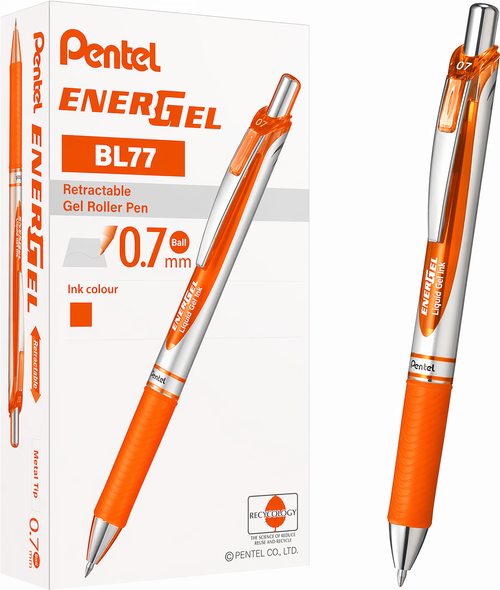 Pentel EnerGel RTX Retractable Liquid Gel Pen, Metal Tip, Medium Point (0.7mm), Orange
