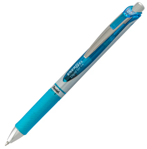 EnerGel RTX Liquid Gel Pen, Retractable, Metal Tip, Medium Point (0.7mm), Sky Blue