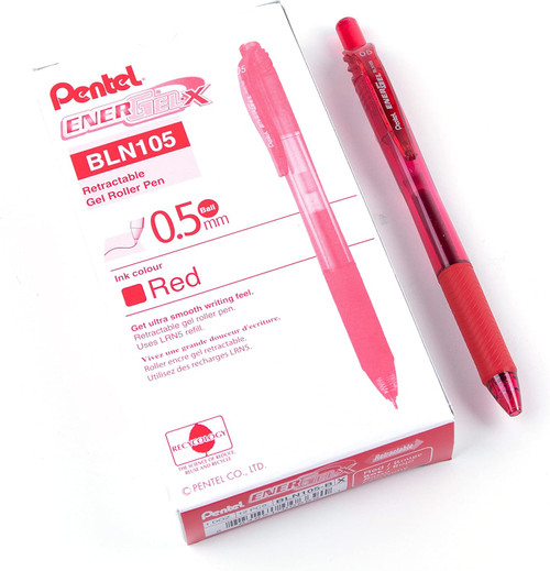 Pentel EnerGel-X Retractable Liquid Gel Pen, Fine Point (0.5mm), Red