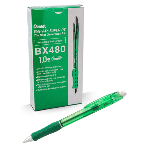 Pentel R.S.V.P. Super RT Retractable Ballpoint Pen, Medium Point (1.0mm), Green